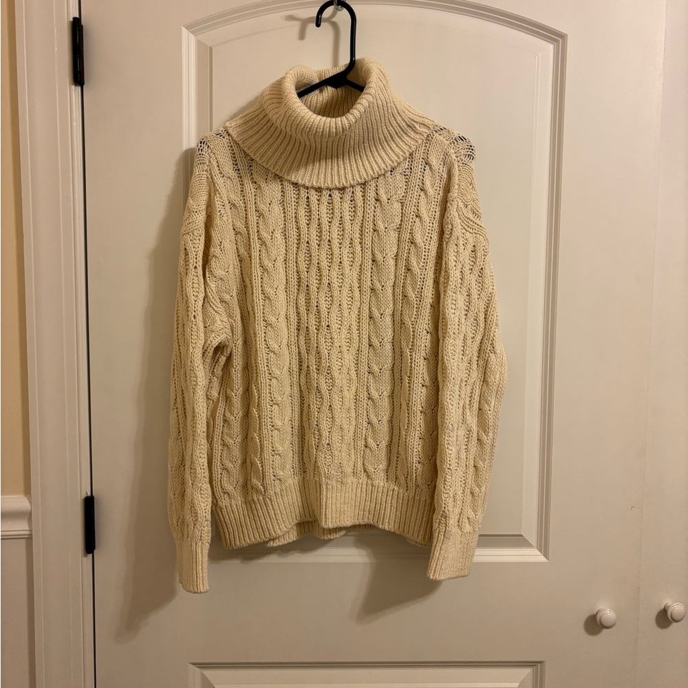 Pilcro Size Small - Cream Cable Knit Turtleneck Sweater